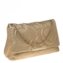 Pre Owned Carolina Herrera Gold Quilted Leather Flap Chain Shoulder Bag