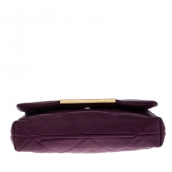 Pre Owned Carolina Herrera Purple Quilted Leather Flap Chain Shoulder Bag