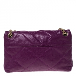 Pre Owned Carolina Herrera Purple Quilted Leather Flap Chain Shoulder Bag