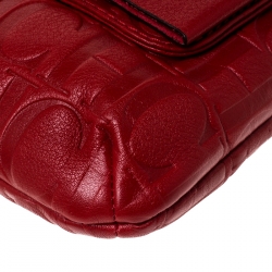 Pre Owned Carolina Herrera Red Monogram Leather Audrey Shoulder Bag