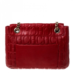 Pre Owned Carolina Herrera Red Monogram Leather Audrey Shoulder Bag