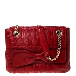 Pre Owned Carolina Herrera Red Monogram Leather Audrey Shoulder Bag