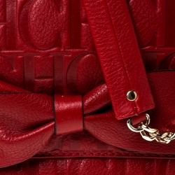 Pre Owned Carolina Herrera Red Monogram Leather Audrey Shoulder Bag