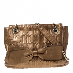 Pre Owned Carolina Herrera Bronze Monogram Leather Audrey Shoulder Bag