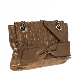 Pre Owned Carolina Herrera Bronze Monogram Leather Audrey Shoulder Bag