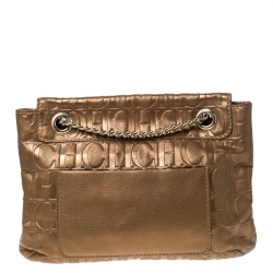 Pre Owned Carolina Herrera Bronze Monogram Leather Audrey Shoulder Bag