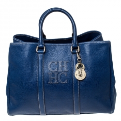 Pre Owned Carolina Herrera Blue Leather Large Matteo Tote