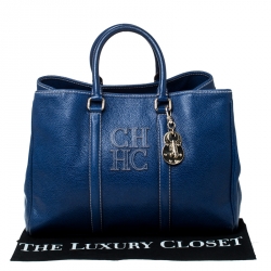 Pre Owned Carolina Herrera Blue Leather Large Matteo Tote