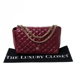 Pre Owned Carolina Herrera Red Quilted Leather Flap Chain Shoulder Bag