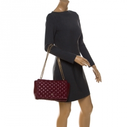Pre Owned Carolina Herrera Red Quilted Leather Flap Chain Shoulder Bag