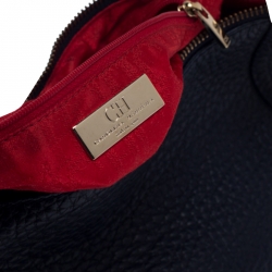 Pre Owned Carolina Herrera Navy Blue Pebbled Leather Maria Shoulder Bag