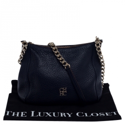 Pre Owned Carolina Herrera Navy Blue Pebbled Leather Maria Shoulder Bag