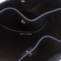 Carolina Herrera Navy Blue Monogram Leather Tote