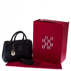 Pre Owned Carolina Herrera Black Pebbled Leather Small Matteo Tote