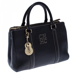 Pre Owned Carolina Herrera Black Pebbled Leather Small Matteo Tote