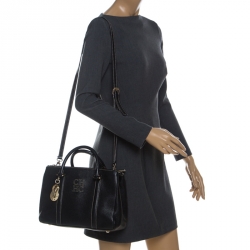 Pre Owned Carolina Herrera Black Pebbled Leather Small Matteo Tote