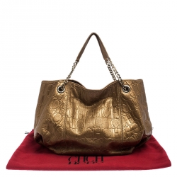 Pre Owned Carolina Herrera Metallic Gold Monogram Leather Poppy Hobo