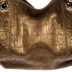 Pre Owned Carolina Herrera Metallic Gold Monogram Leather Poppy Hobo