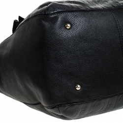 Pre Owned Carolina Herrera Black Embossed Leather Bow Bucket Shoulder Bag