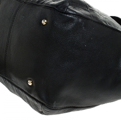 Pre Owned Carolina Herrera Black Embossed Leather Bow Bucket Shoulder Bag