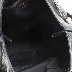 Pre Owned Carolina Herrera Black Embossed Leather Bow Bucket Shoulder Bag