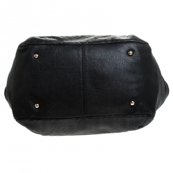 Pre Owned Carolina Herrera Black Embossed Leather Bow Bucket Shoulder Bag