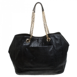 Pre Owned Carolina Herrera Black Embossed Leather Bow Bucket Shoulder Bag