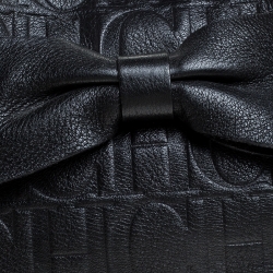 Pre Owned Carolina Herrera Black Embossed Leather Bow Bucket Shoulder Bag