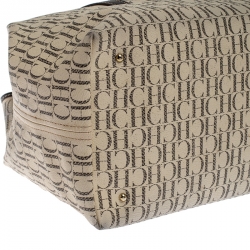 Pre Owned Carolina Herrera White/Brown Monogram PVC and Leather Shopper Tote