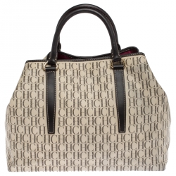 Pre Owned Carolina Herrera White/Brown Monogram PVC and Leather Shopper Tote