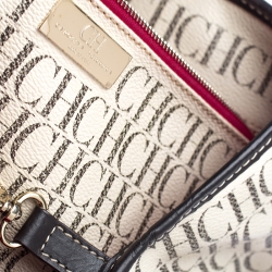 Pre Owned Carolina Herrera White/Brown Monogram PVC and Leather Shopper Tote