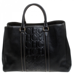 Pre Owned Carolina Herrera Black Monogram Leather Matteo Tote