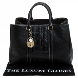 Pre Owned Carolina Herrera Black Monogram Leather Matteo Tote