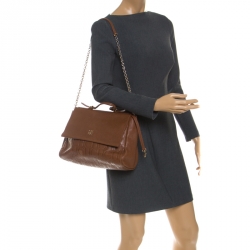 Pre Owned Carolina Herrera Brown Leather Minuetto Flap Top Handle Bag