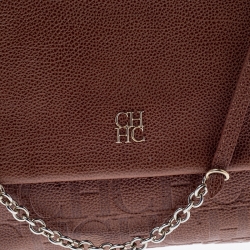 Pre Owned Carolina Herrera Brown Leather Minuetto Flap Top Handle Bag