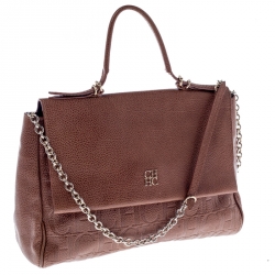 Pre Owned Carolina Herrera Brown Leather Minuetto Flap Top Handle Bag