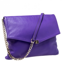 Pre Owned Carolina Herrera Purple Leather Envelope Shoulder Bag