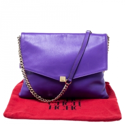 Pre Owned Carolina Herrera Purple Leather Envelope Shoulder Bag