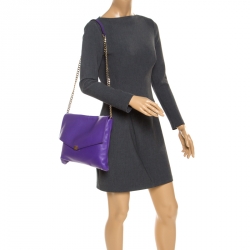 Pre Owned Carolina Herrera Purple Leather Envelope Shoulder Bag