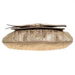 Pre Owned Carolina Herrera Metallic Gold Monogram Leather Audrey Shoulder Bag