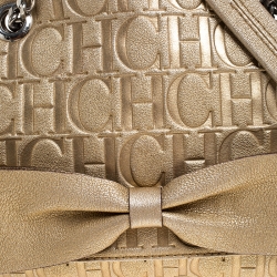 Pre Owned Carolina Herrera Metallic Gold Monogram Leather Audrey Shoulder Bag