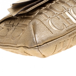 Pre Owned Carolina Herrera Metallic Gold Monogram Leather Audrey Shoulder Bag