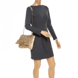 Pre Owned Carolina Herrera Metallic Gold Monogram Leather Audrey Shoulder Bag