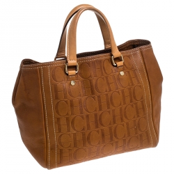 Pre Owned Carolina Herrera Brown Monogram Leather Andy Tote