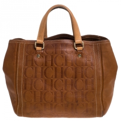 Pre Owned Carolina Herrera Brown Monogram Leather Andy Tote