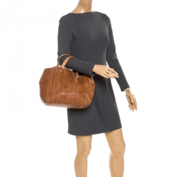 Pre Owned Carolina Herrera Brown Monogram Leather Andy Tote