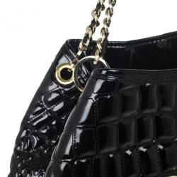 Pre Owned Carolina Herrera Black Patent Quilted Tote
