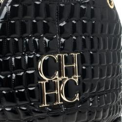 Pre Owned Carolina Herrera Black Patent Quilted Tote