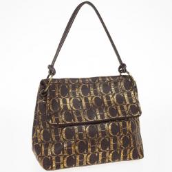 Pre Owned Carolina Herrera Metallic Monogram CH Leather Satchel