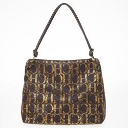 Pre Owned Carolina Herrera Metallic Monogram CH Leather Satchel